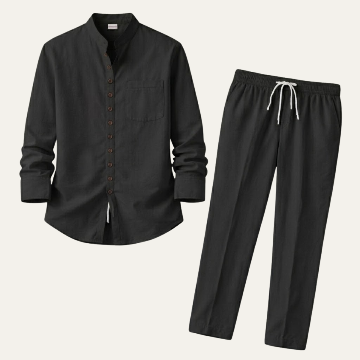 Linen Shirt Men Long Sleeve and Trousers Set Band Collar – Warvex