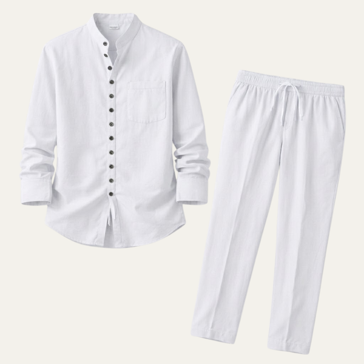 Linen Shirt Men Long Sleeve and Trousers Set Band Collar – Warvex