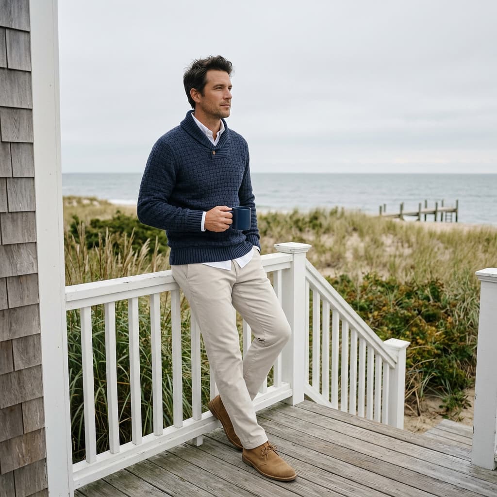 Chaldon | Shawl Collar Sweater Basket Weave Knit