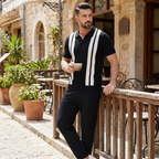 Mens Pant & Striped Knit Polo Set Waffle Drawstring – Vaxo