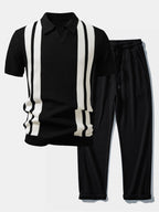Mens Pant & Striped Knit Polo Set Waffle Drawstring – Vaxo