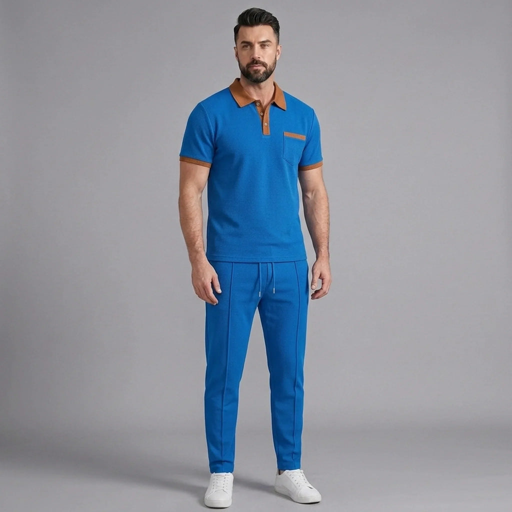 Mens Pant & Polo Waffle Knit 2-Piece Set Straight Leg – Borten