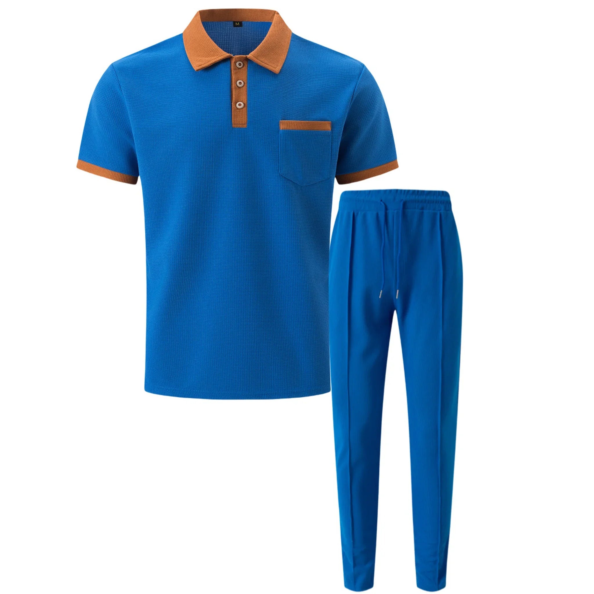 Mens Pant & Polo Waffle Knit 2-Piece Set Straight Leg – Borten