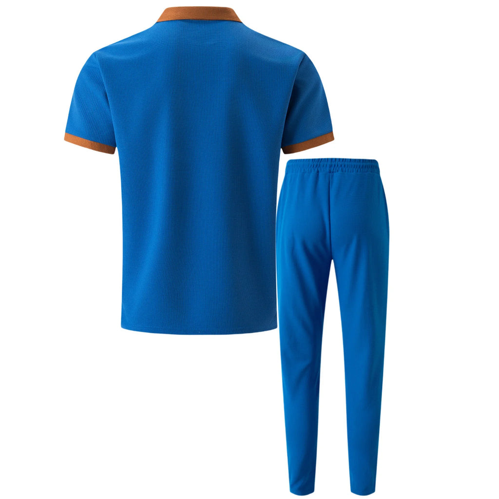 Mens Pant & Polo Waffle Knit 2-Piece Set Straight Leg – Borten