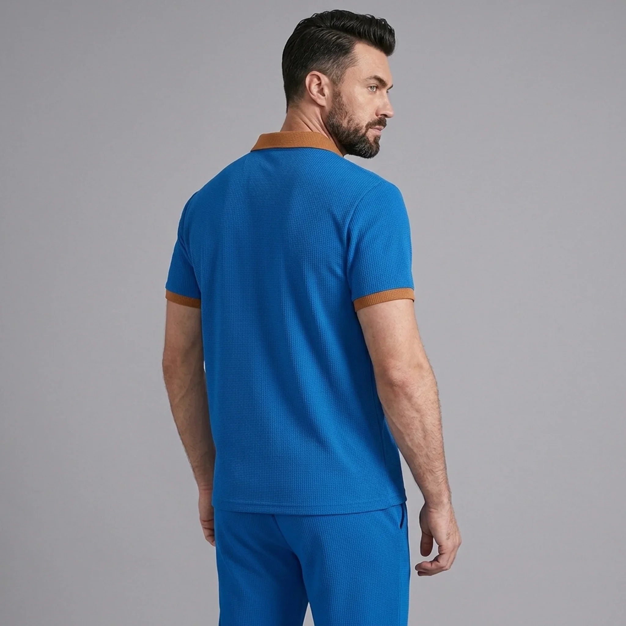 Mens Pant & Polo Waffle Knit 2-Piece Set Straight Leg – Borten