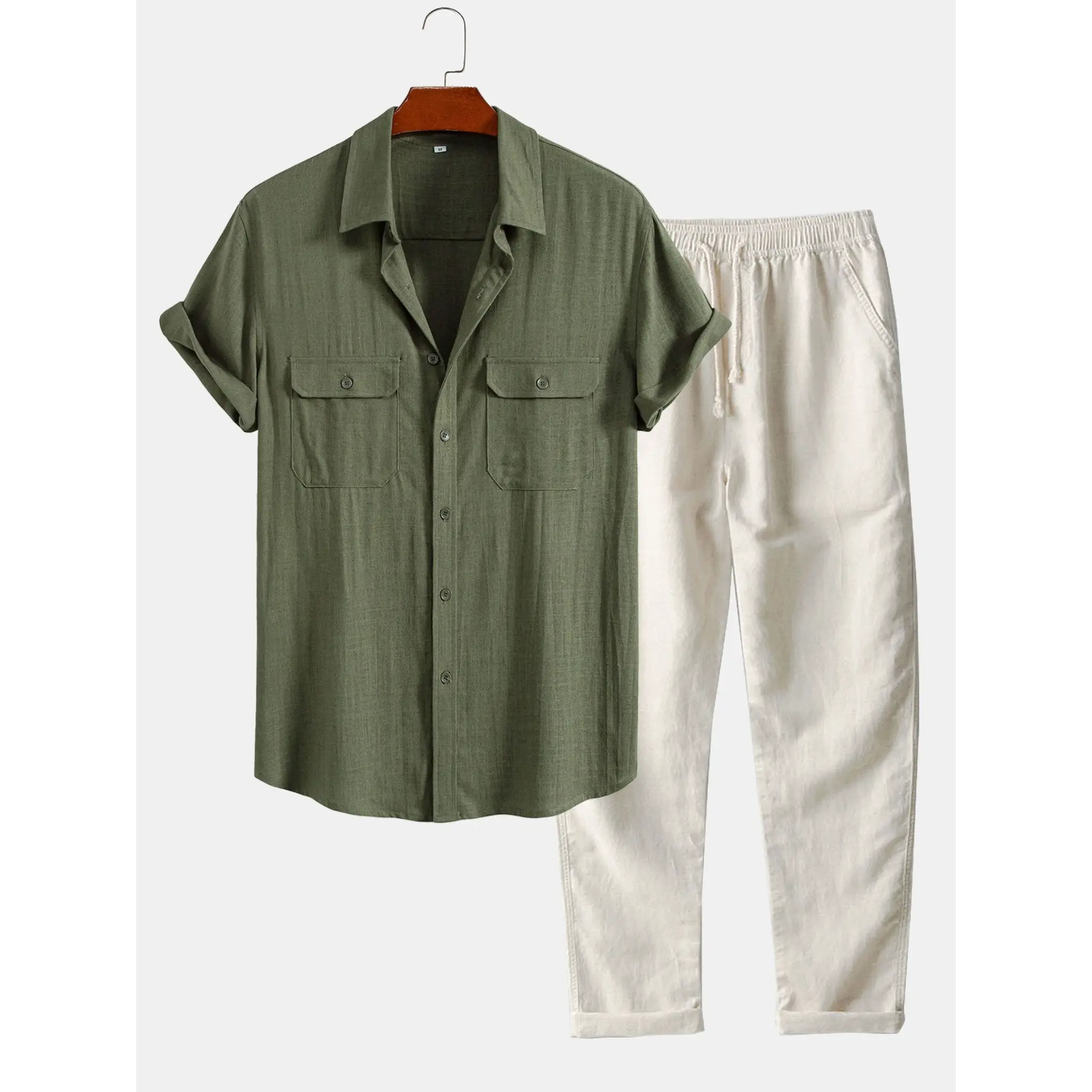 Linen Pants Men Utility Shirt Set 2-Piece Smart Casual – Raxo
