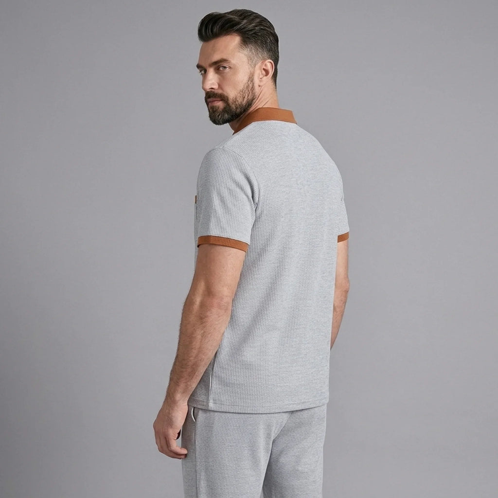 Mens Pant & Polo Waffle Knit 2-Piece Set Straight Leg – Borten