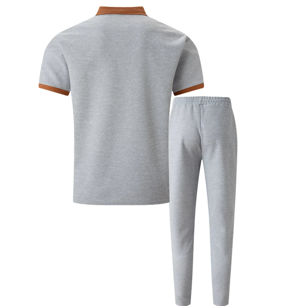 Mens Pant & Polo Waffle Knit 2-Piece Set Straight Leg – Borten