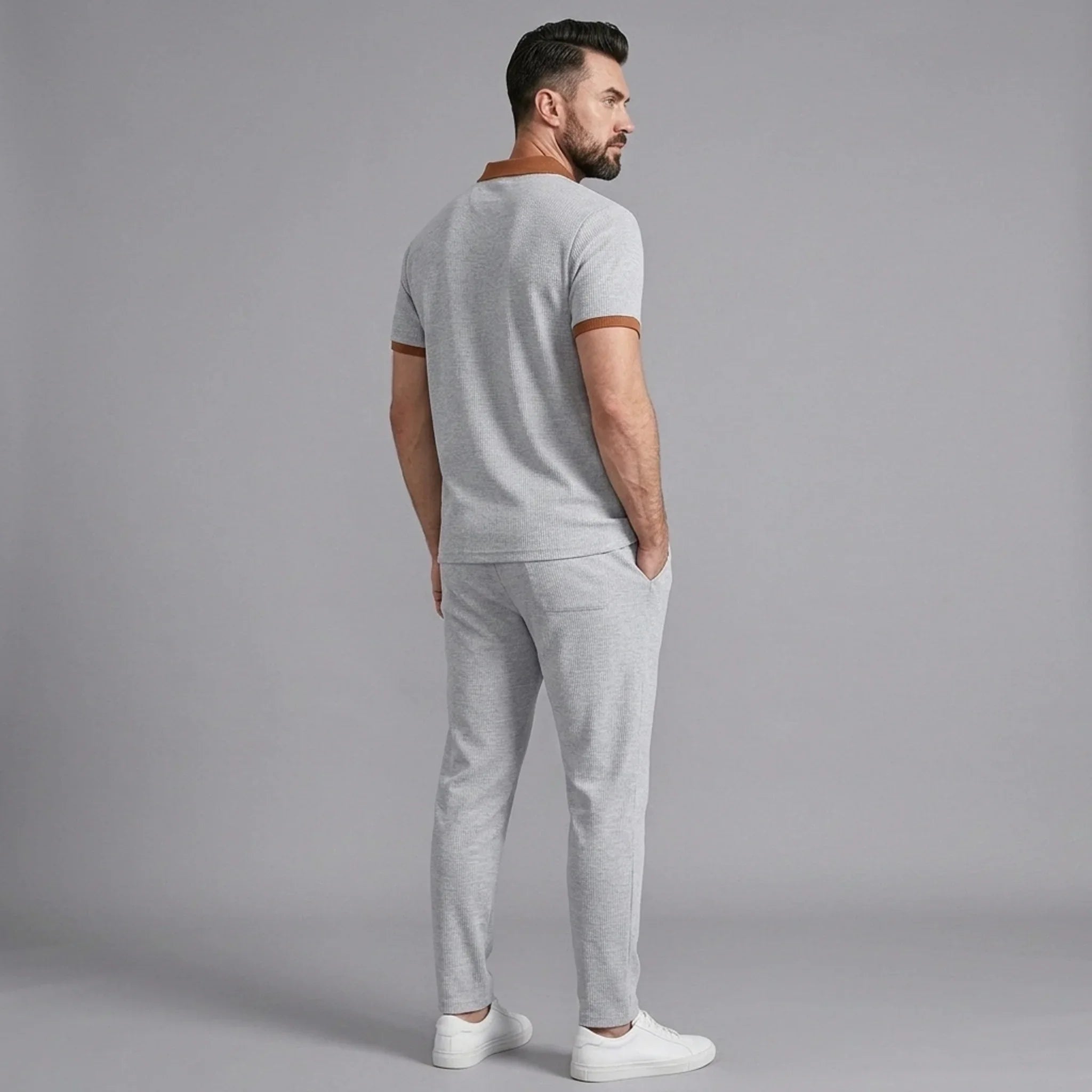 Mens Pant & Polo Waffle Knit 2-Piece Set Straight Leg – Borten