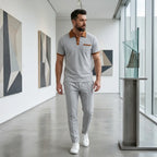 Mens Pant & Polo Waffle Knit 2-Piece Set Straight Leg – Borten