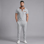 Mens Pant & Polo Waffle Knit 2-Piece Set Straight Leg – Borten
