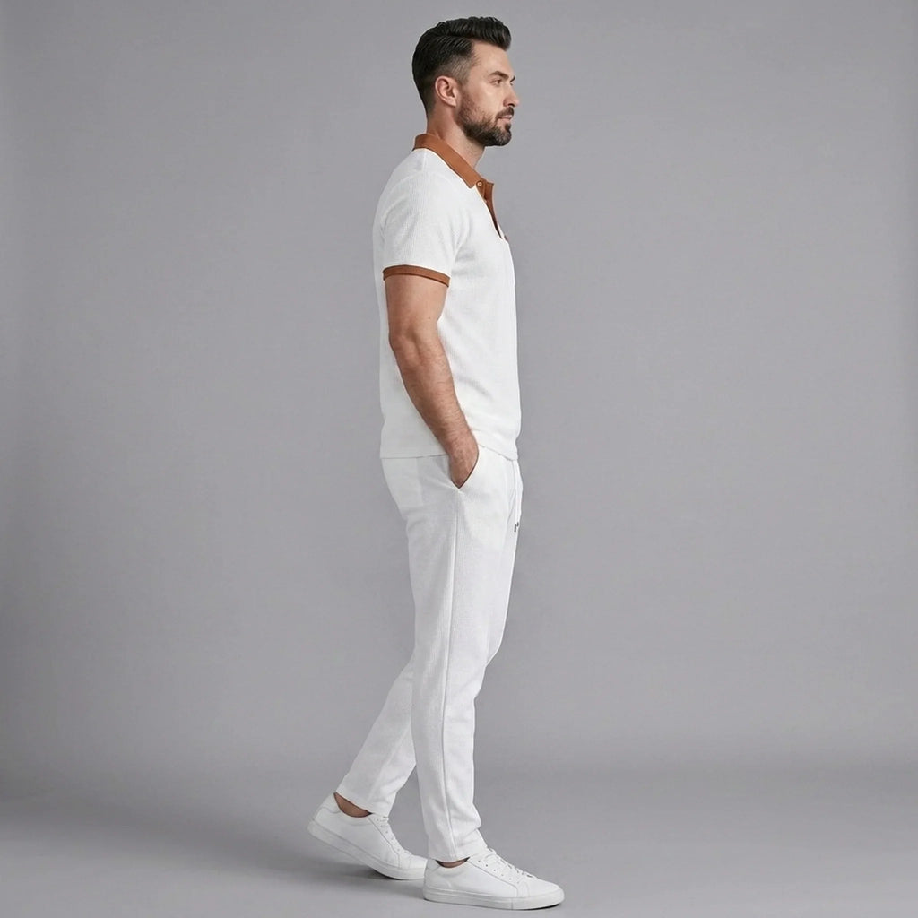 Mens Pant & Polo Waffle Knit 2-Piece Set Straight Leg – Borten