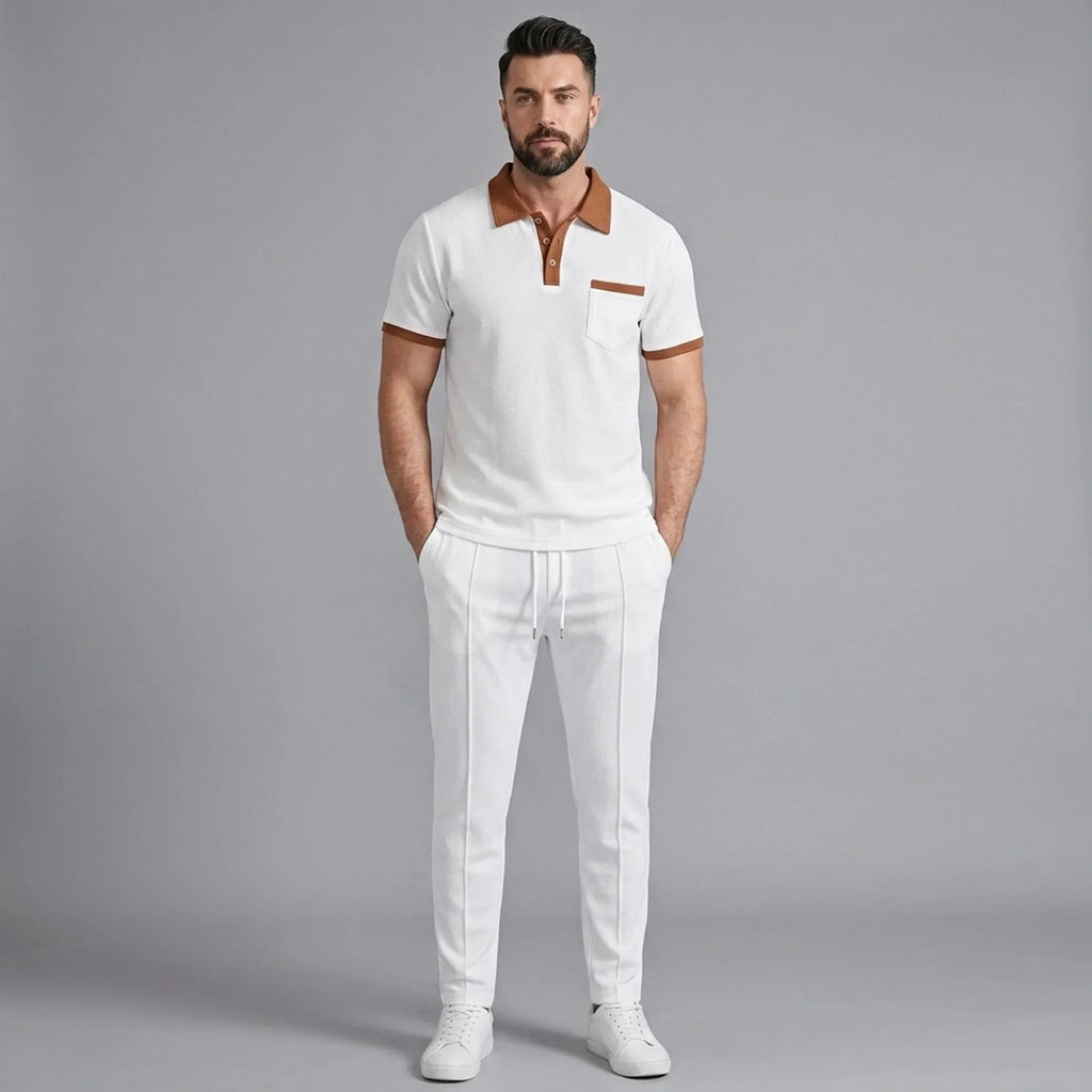 Mens Pant & Polo Waffle Knit 2-Piece Set Straight Leg – Borten