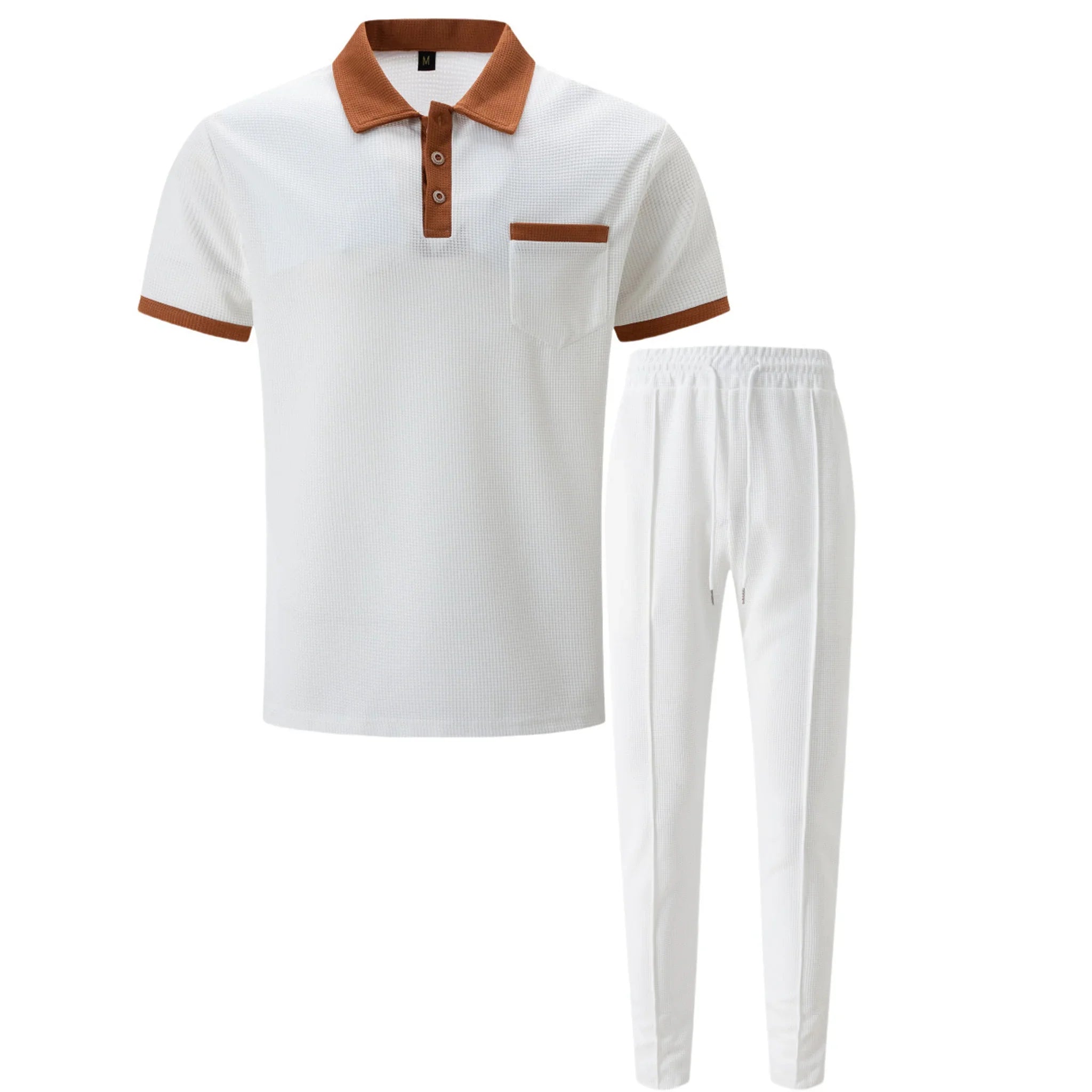Mens Pant & Polo Waffle Knit 2-Piece Set Straight Leg – Borten