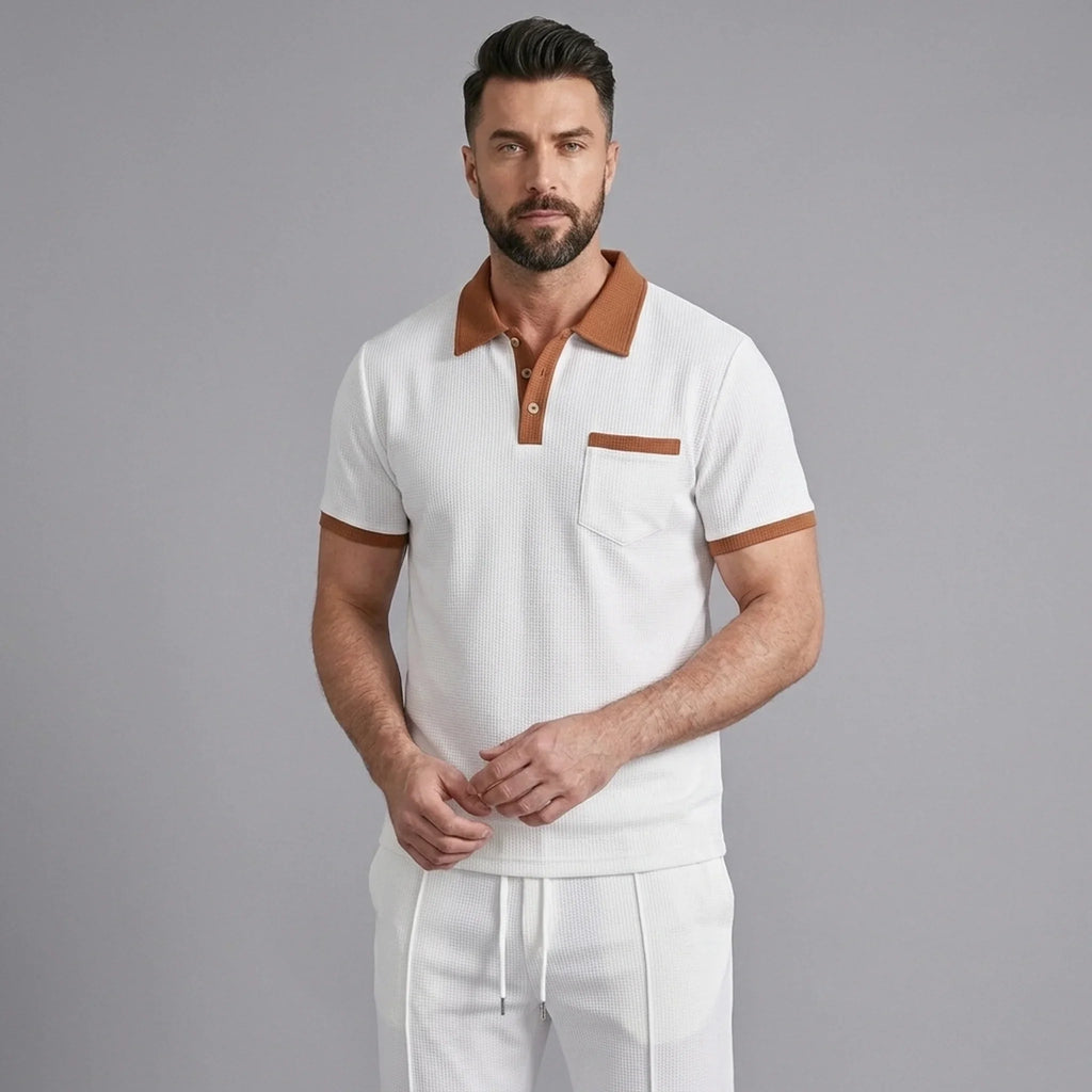 Mens Pant & Polo Waffle Knit 2-Piece Set Straight Leg – Borten