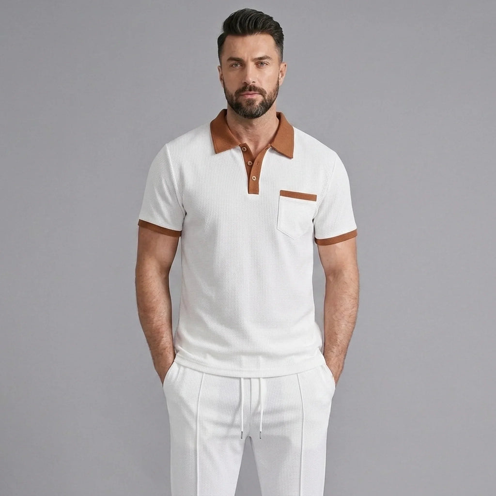 Mens Pant & Polo Waffle Knit 2-Piece Set Straight Leg – Borten