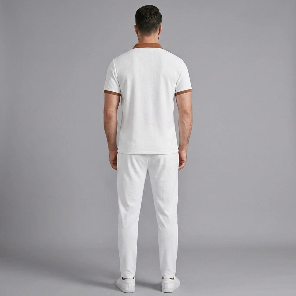 Mens Pant & Polo Waffle Knit 2-Piece Set Straight Leg – Borten