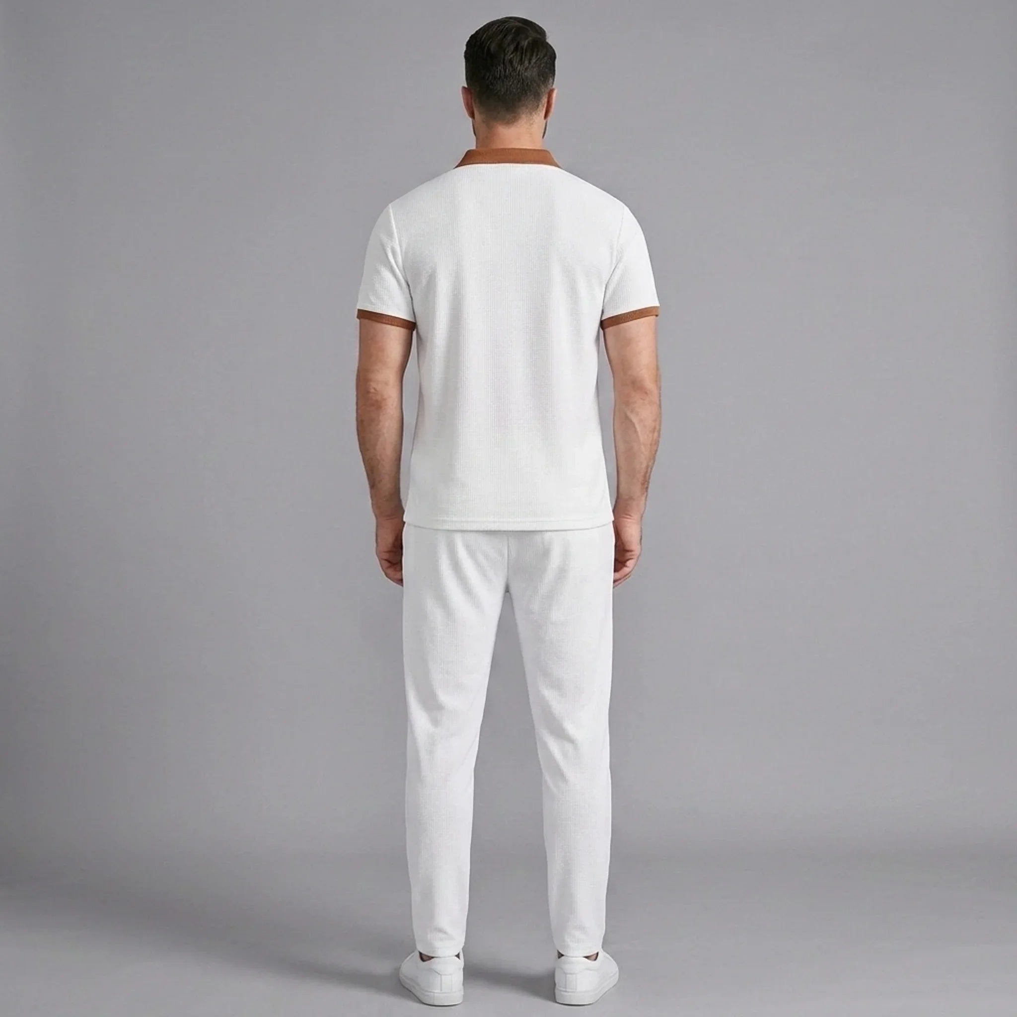 Mens Pant & Polo Waffle Knit 2-Piece Set Straight Leg – Borten