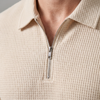 Waffle Knit Zip Polo & Tapered Trouser Matching Set in Beige – Cruz