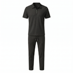 Waffle Knit Zip Polo & Tapered Trouser Matching Set in Beige – Cruz
