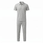 Waffle Knit Zip Polo & Tapered Trouser Matching Set in Beige – Cruz