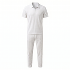 Waffle Knit Zip Polo & Tapered Trouser Matching Set in Beige – Cruz