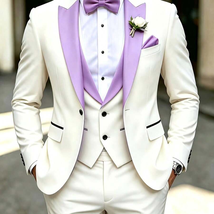 Men's 3-Piece Tuxedo Suit Shawl Collar Blazer Vest Pants – Valsen