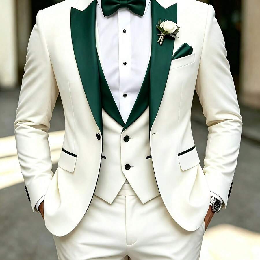 Men's 3-Piece Tuxedo Suit Shawl Collar Blazer Vest Pants – Valsen
