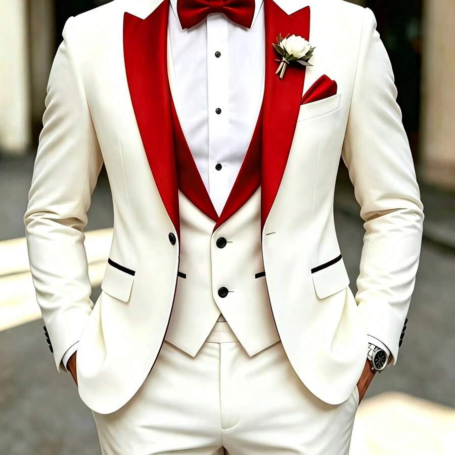 Men's 3-Piece Tuxedo Suit Shawl Collar Blazer Vest Pants – Valsen
