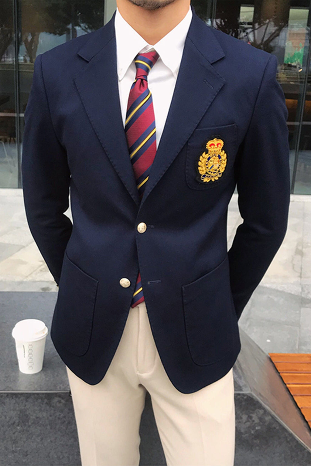 Mens Blazer Notch Lapel Polyester Blend Double Button Navy – Brenco