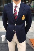 Mens Blazer Notch Lapel Polyester Blend Double Button Navy – Brenco
