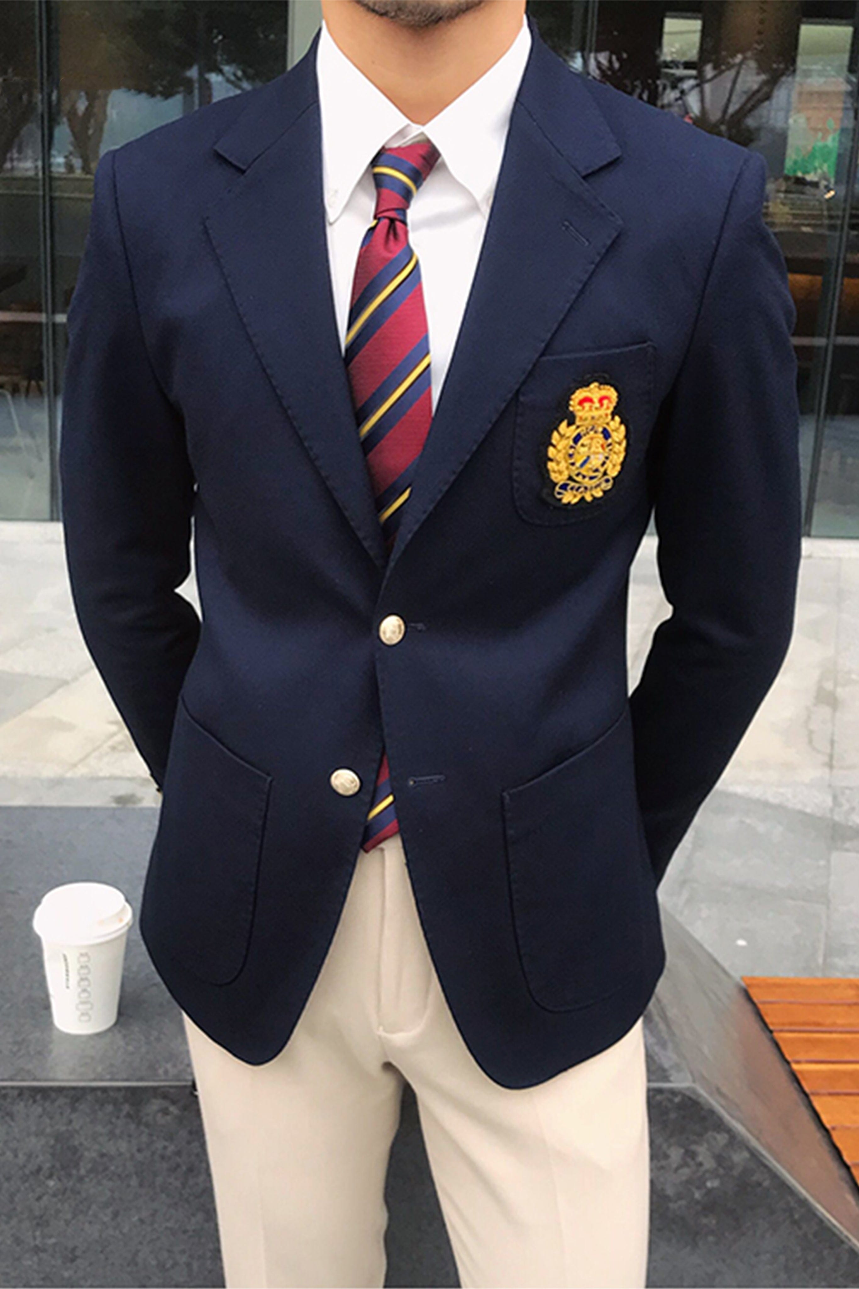 Mens Blazer Notch Lapel Polyester Blend Double Button Navy – Brenco