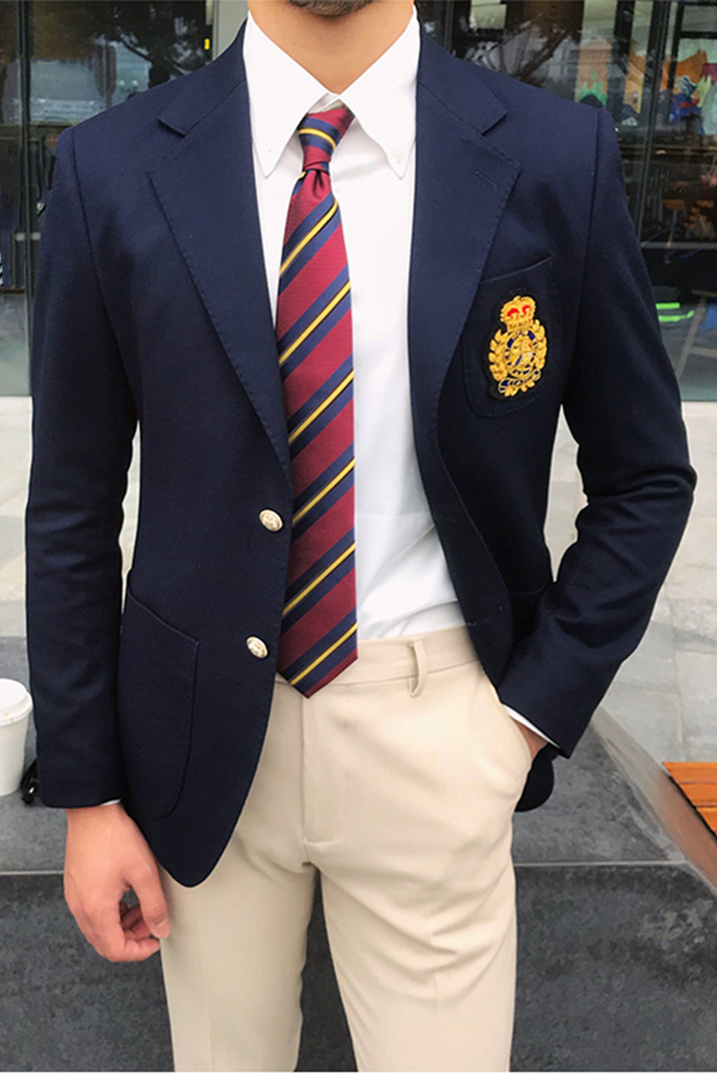 Mens Blazer Notch Lapel Polyester Blend Double Button Navy – Brenco