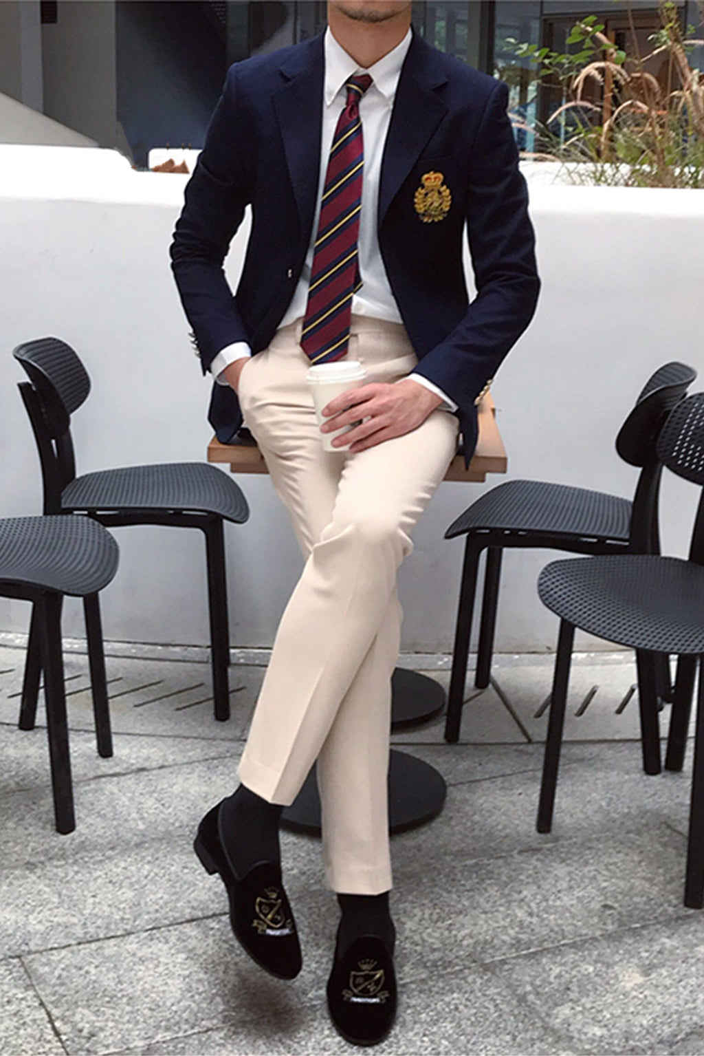Mens Blazer Notch Lapel Polyester Blend Double Button Navy – Brenco
