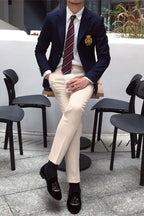 Mens Blazer Notch Lapel Polyester Blend Double Button Navy – Brenco