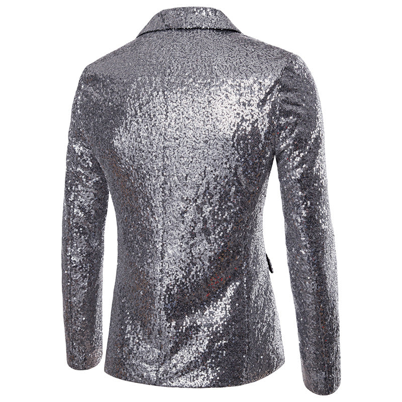 Mens Blazer Silver Sequin Single-Breasted Peaked Lapel – Darvex
