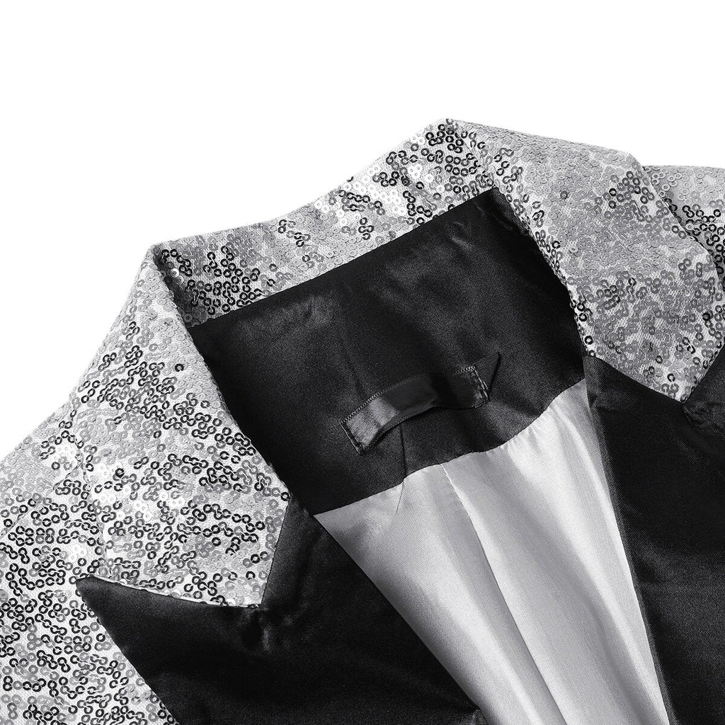 Mens Blazer Silver Sequin Single-Breasted Peaked Lapel – Darvex