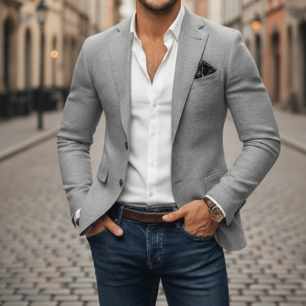 Structured woven slim-fit blazer in gray – TARLANO