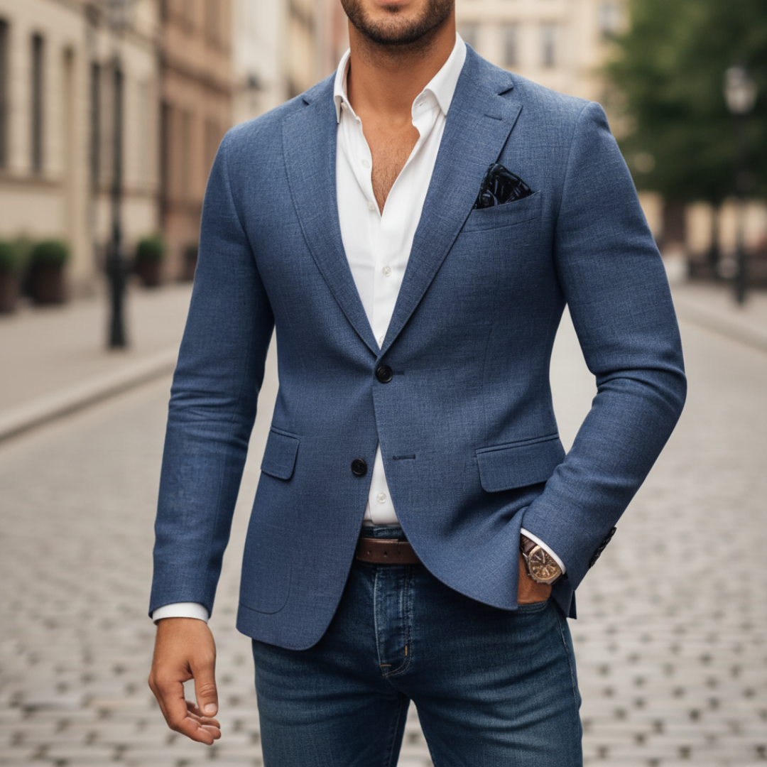 Mens Blazer Slim-Fit Structured Woven Single Button – Valdo