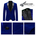 Mens Blazer Velvet Slim Fit Satin Peaked Lapel Blue – Nalvo