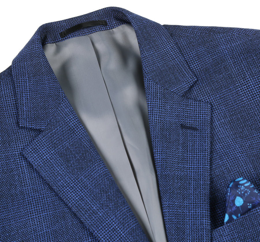 Model wearing navy windowpane plaid classic fit blazer – TARLANO