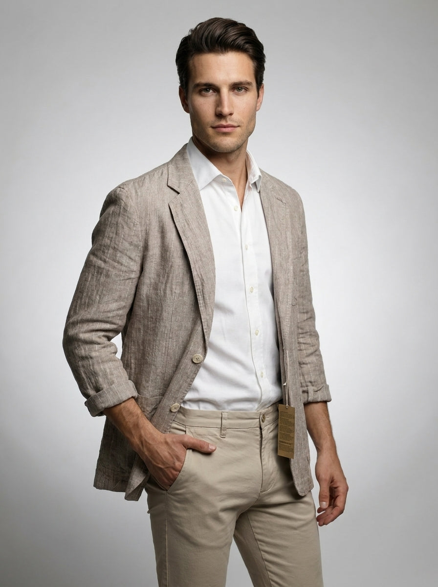 Mens Blazer Woven Stripe Linen Notch Lapel Unstructured – Narco