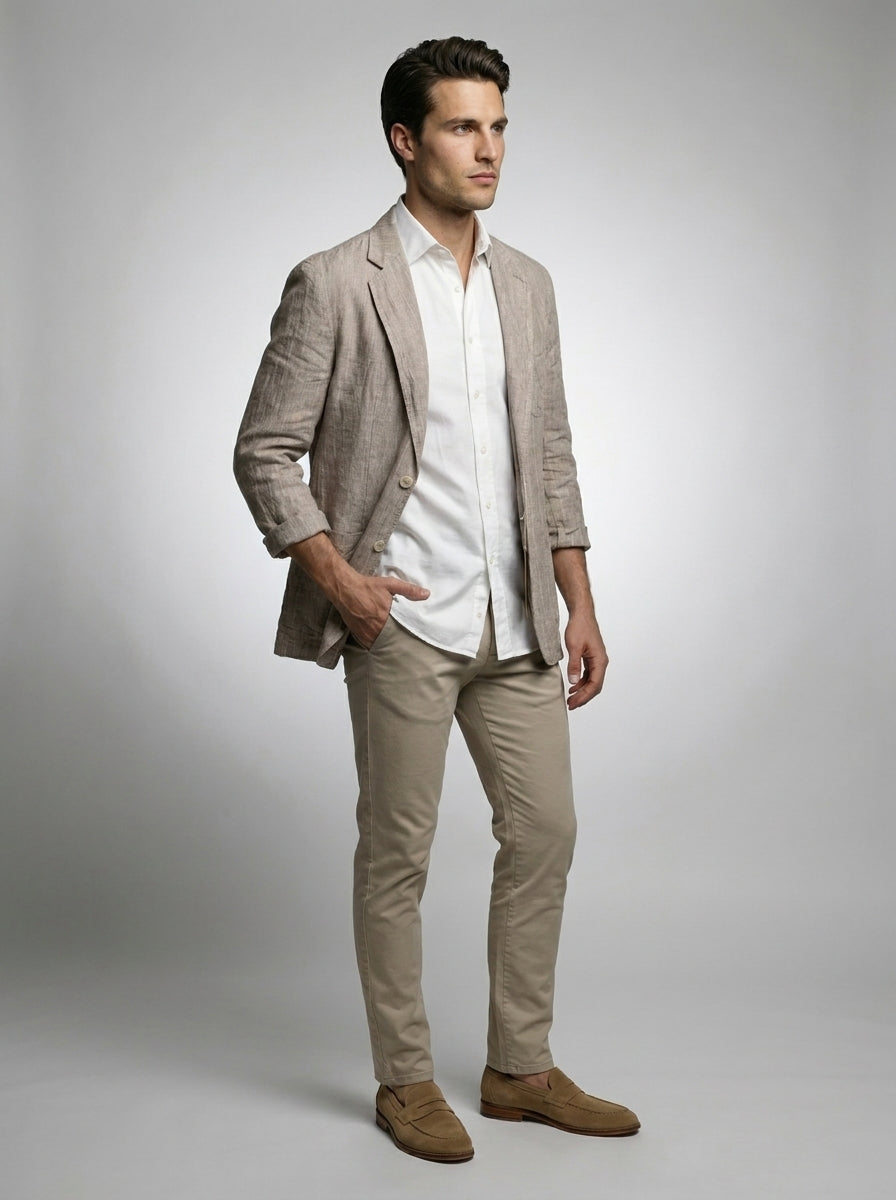 Mens Blazer Woven Stripe Linen Notch Lapel Unstructured – Narco