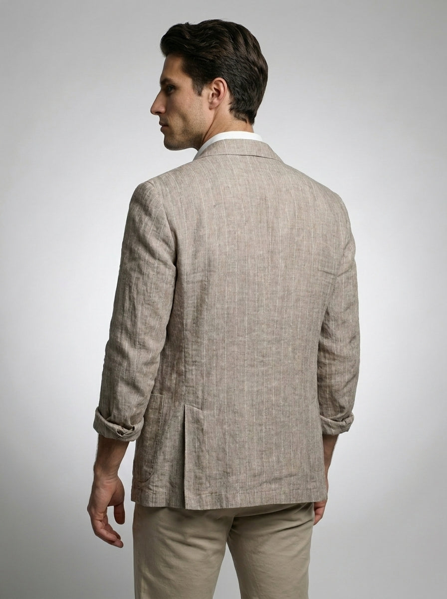 Mens Blazer Woven Stripe Linen Notch Lapel Unstructured – Narco