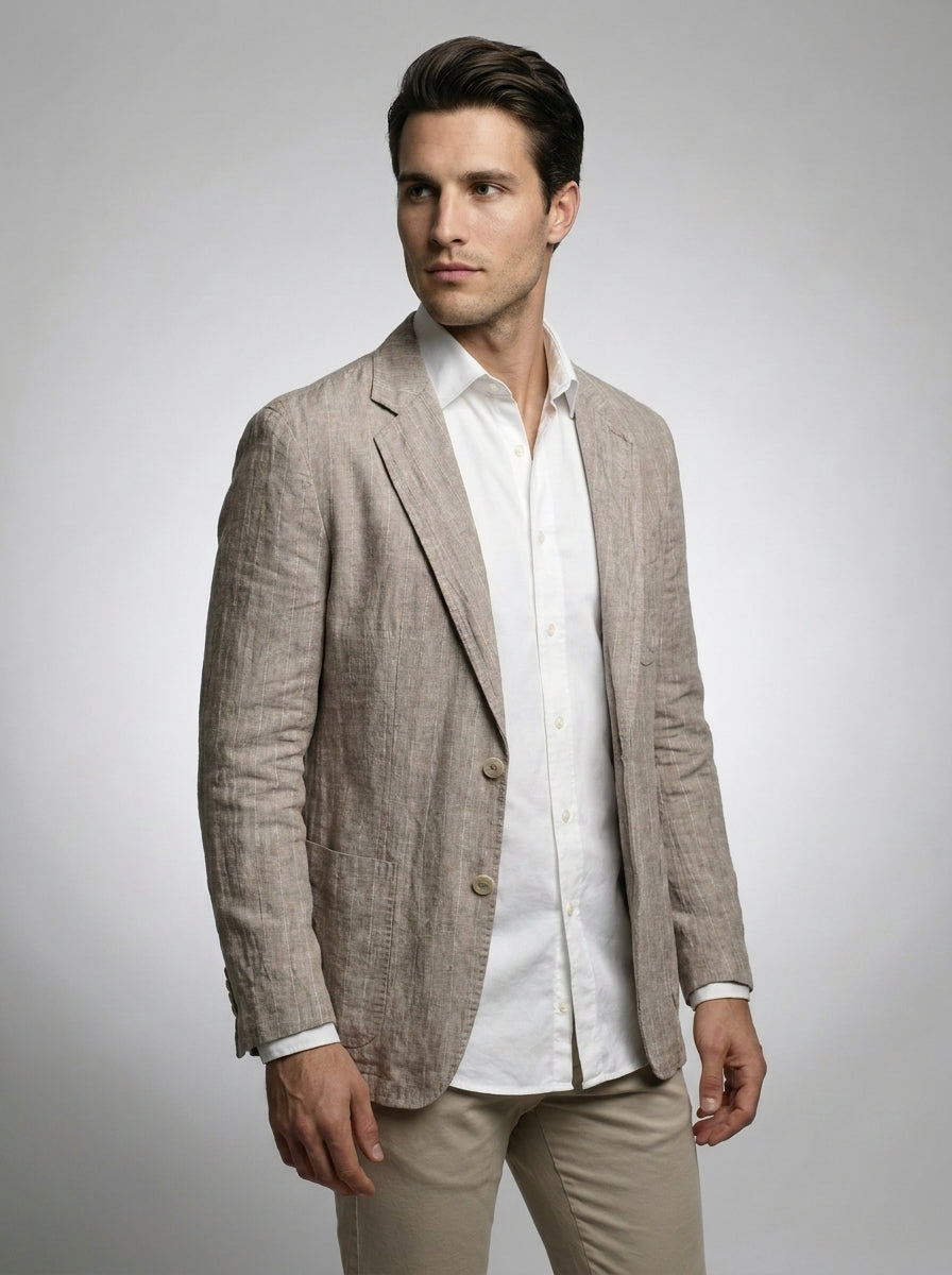 Mens Blazer Woven Stripe Linen Notch Lapel Unstructured – Narco