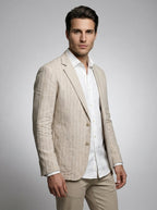 Mens Blazer Woven Stripe Linen Notch Lapel Unstructured – Narco