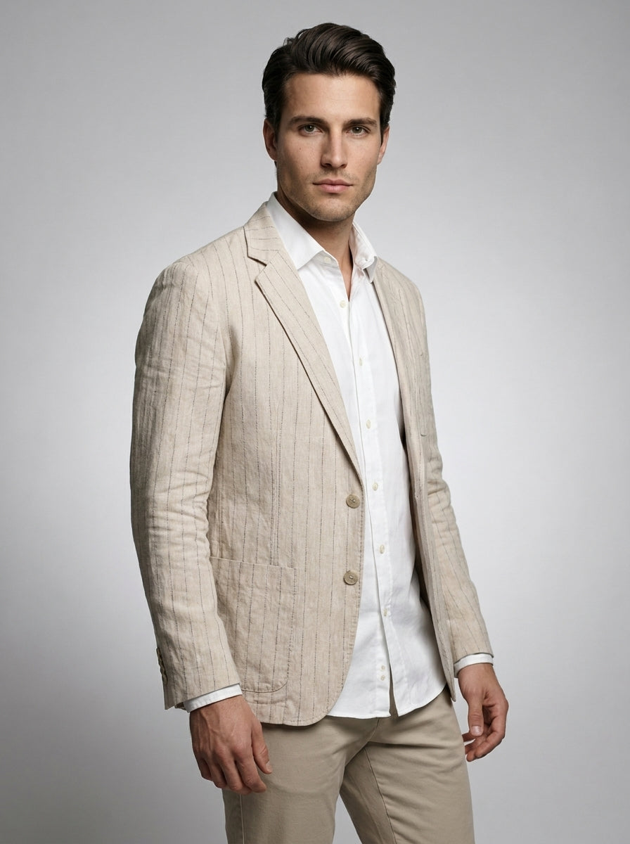 Mens Blazer Woven Stripe Linen Notch Lapel Unstructured – Narco