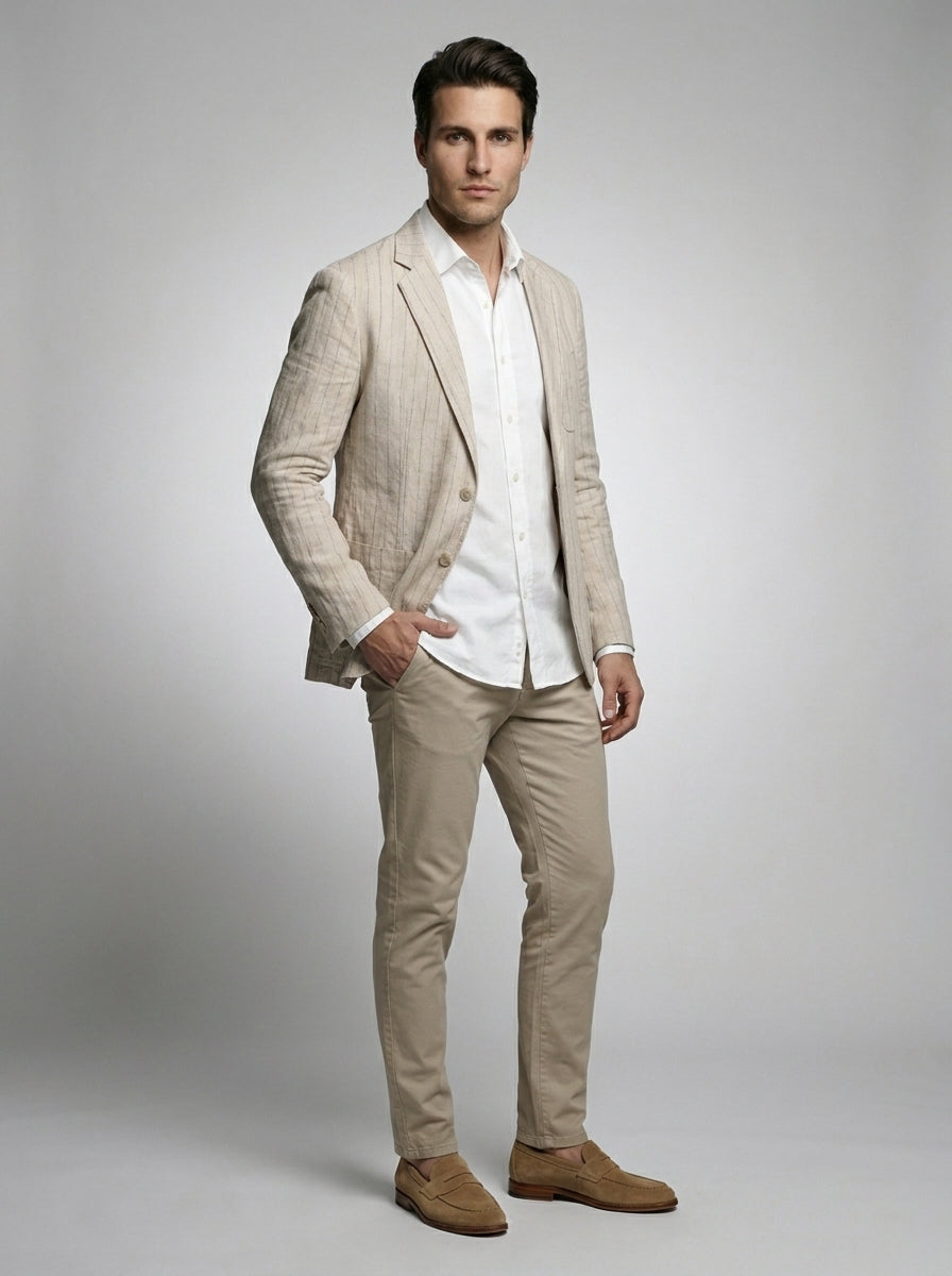 Mens Blazer Woven Stripe Linen Notch Lapel Unstructured – Narco