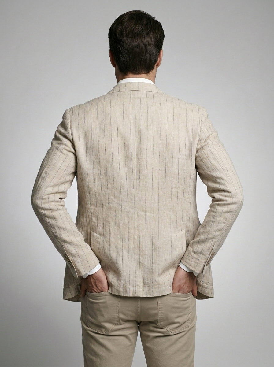 Mens Blazer Woven Stripe Linen Notch Lapel Unstructured – Narco