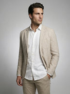 Mens Blazer Woven Stripe Linen Notch Lapel Unstructured – Narco